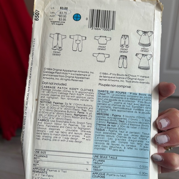 4/$50 Butterick 6507 Cabbage Patch Kids Clothes sew kit 🪡 - Picture 5 of 7